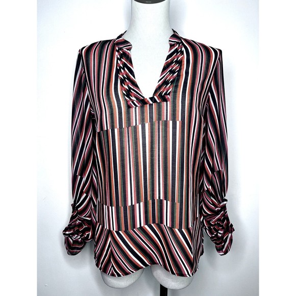 CAbi Ultimate Striped Top 5519 Sheer Balloon Sleeve Blouse 5519 - Picture 1 of 12